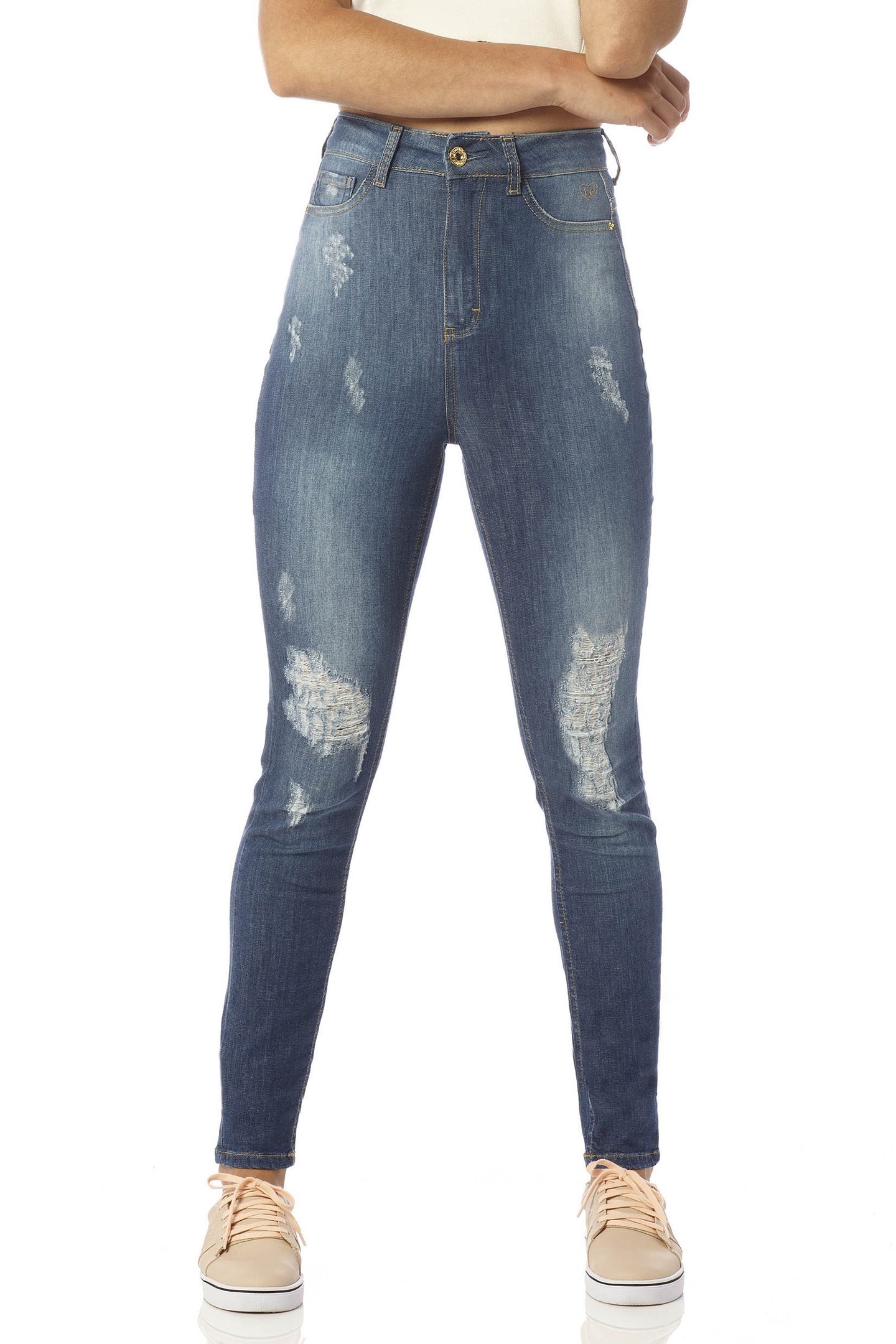 calca skinny hot pants rasgada dz2420 frente proximo denim zero