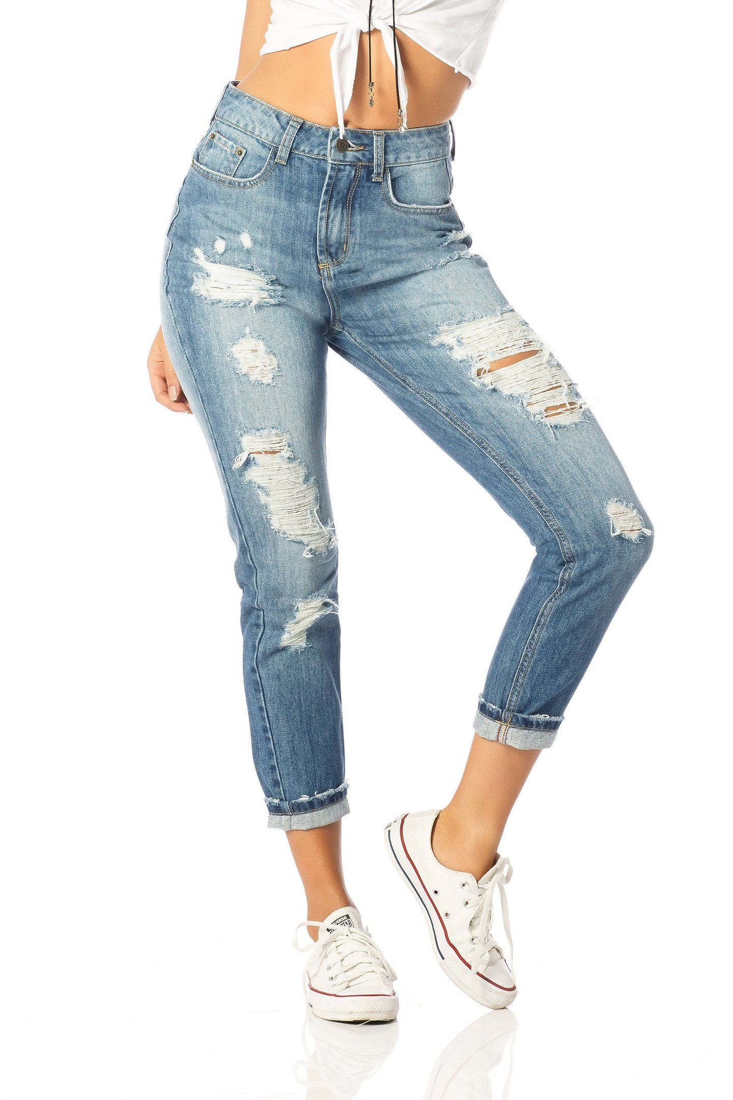 calca mom alta destroyed dz2530 frente proximo denim zero