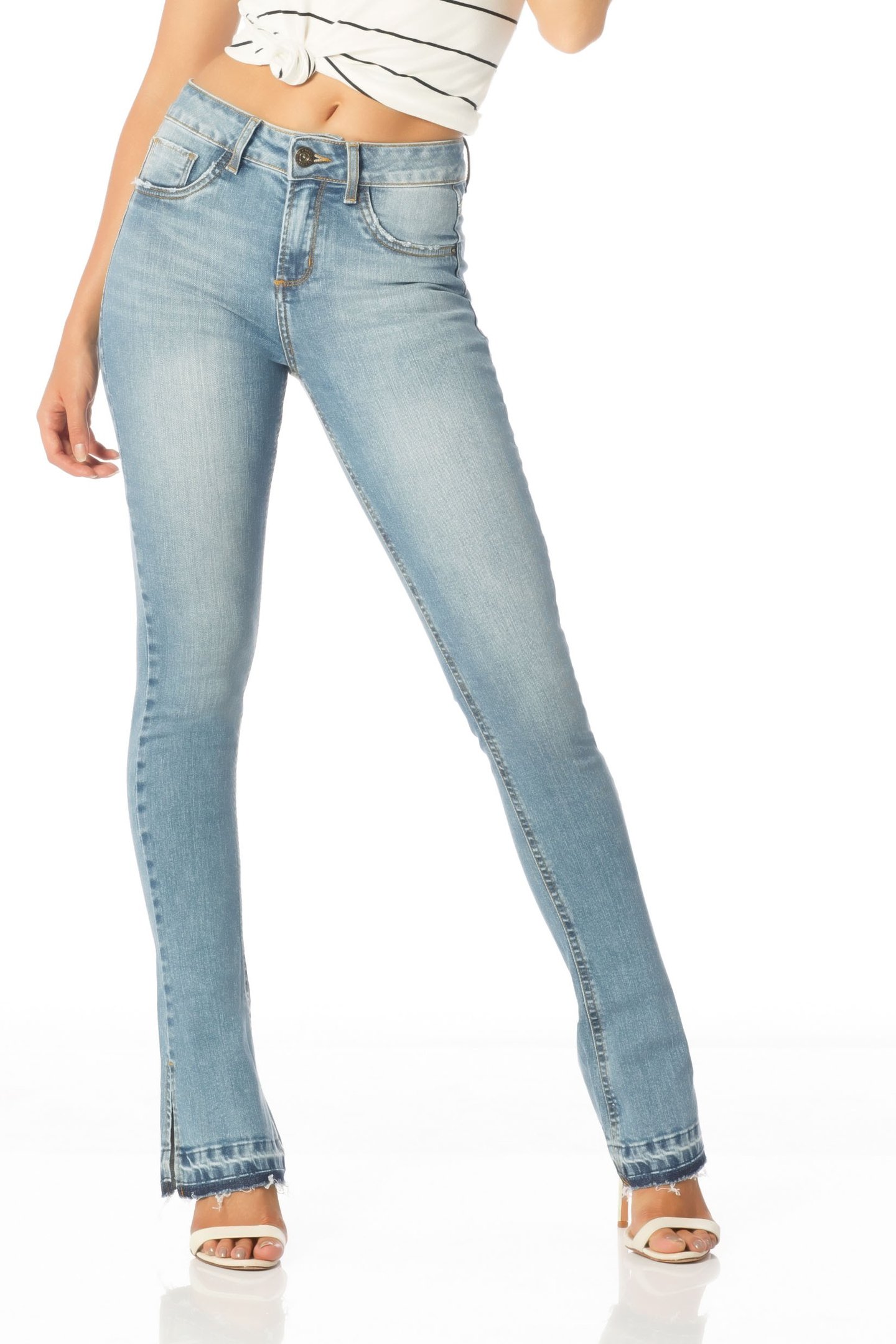 calca new boot cut media fenda dz2478 frente proximo denim zero