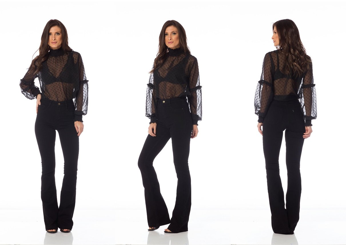 calca flare media colors dz2516 preto tripla denim zero