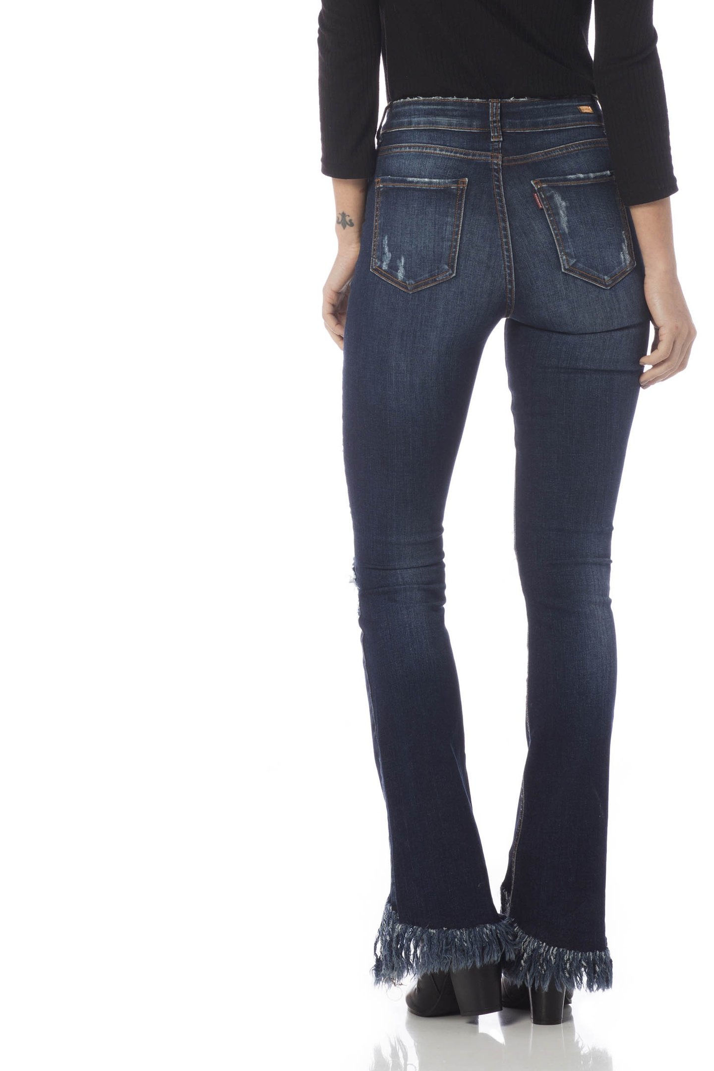 calca skinny media com franjas dz2609 costas proximo denim zero