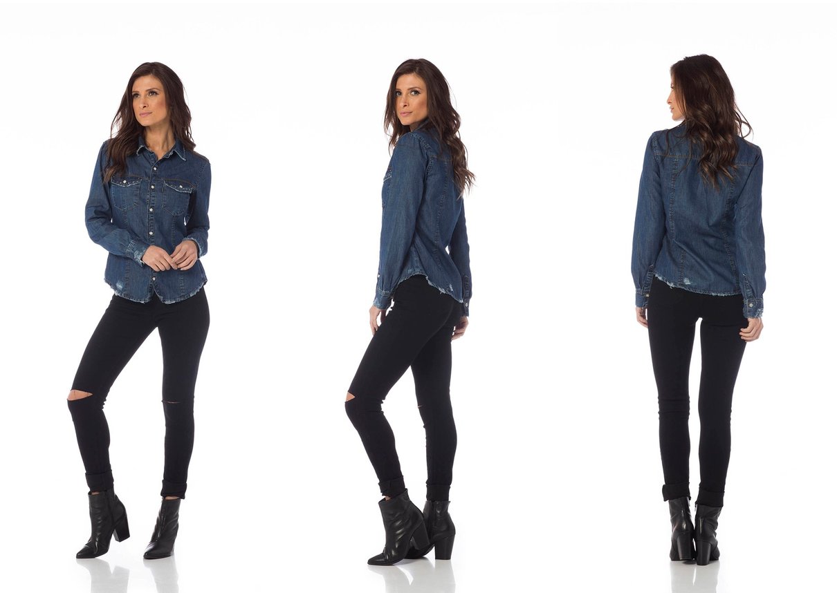 camisa jeans ajustada puidos dz11120 tripla denim zero