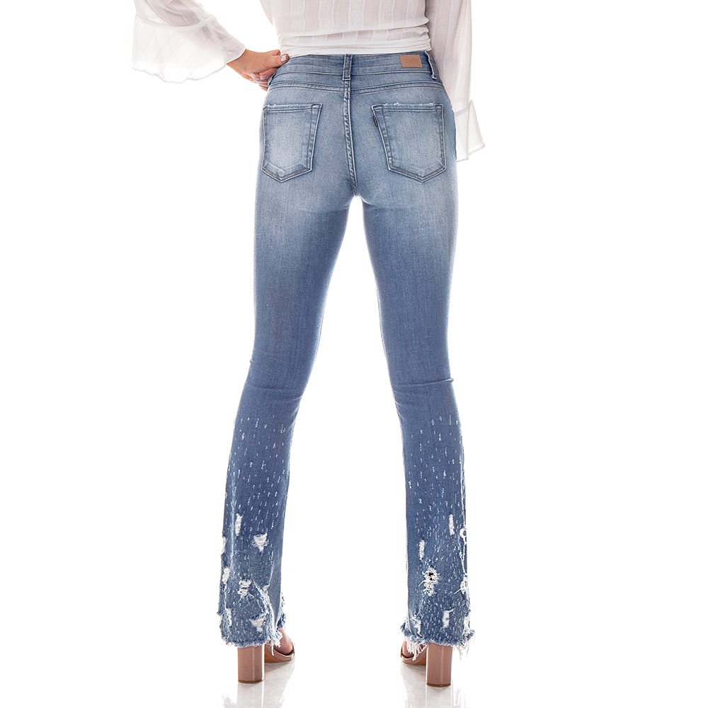dz2708 calca boot cut media barra destroyed denim zero costas cortada