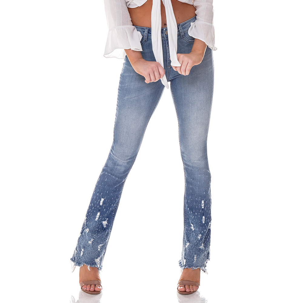 dz2708 calca boot cut media barra destroyed denim zero frente cortada