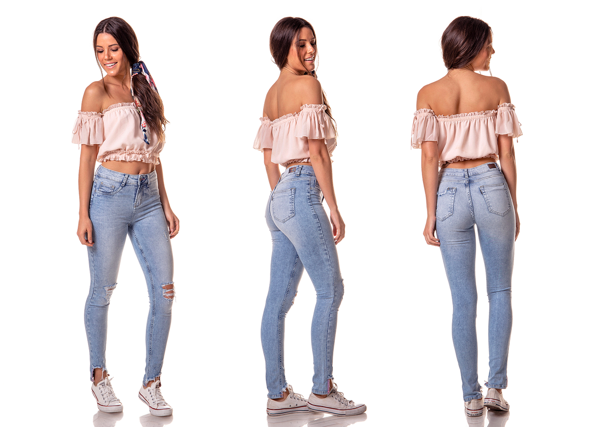dz2718 calca skinny media clara com puidos denim zero tripla