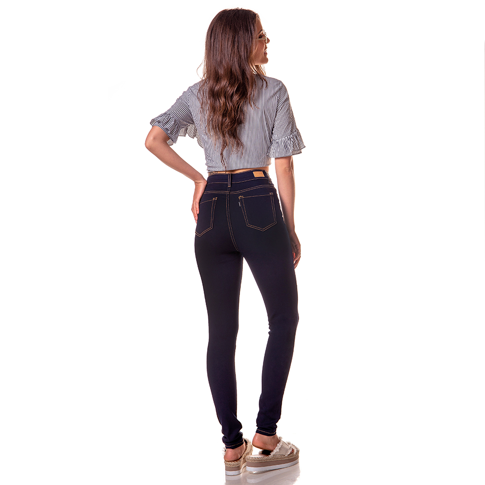 dz2371 11 calca skinny cintura alta escura amaciada denim zero costas