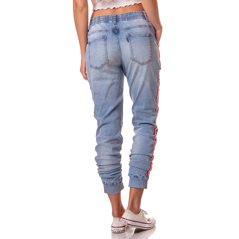 dz2730 calca jogger sport com listra denim zero costas cortada