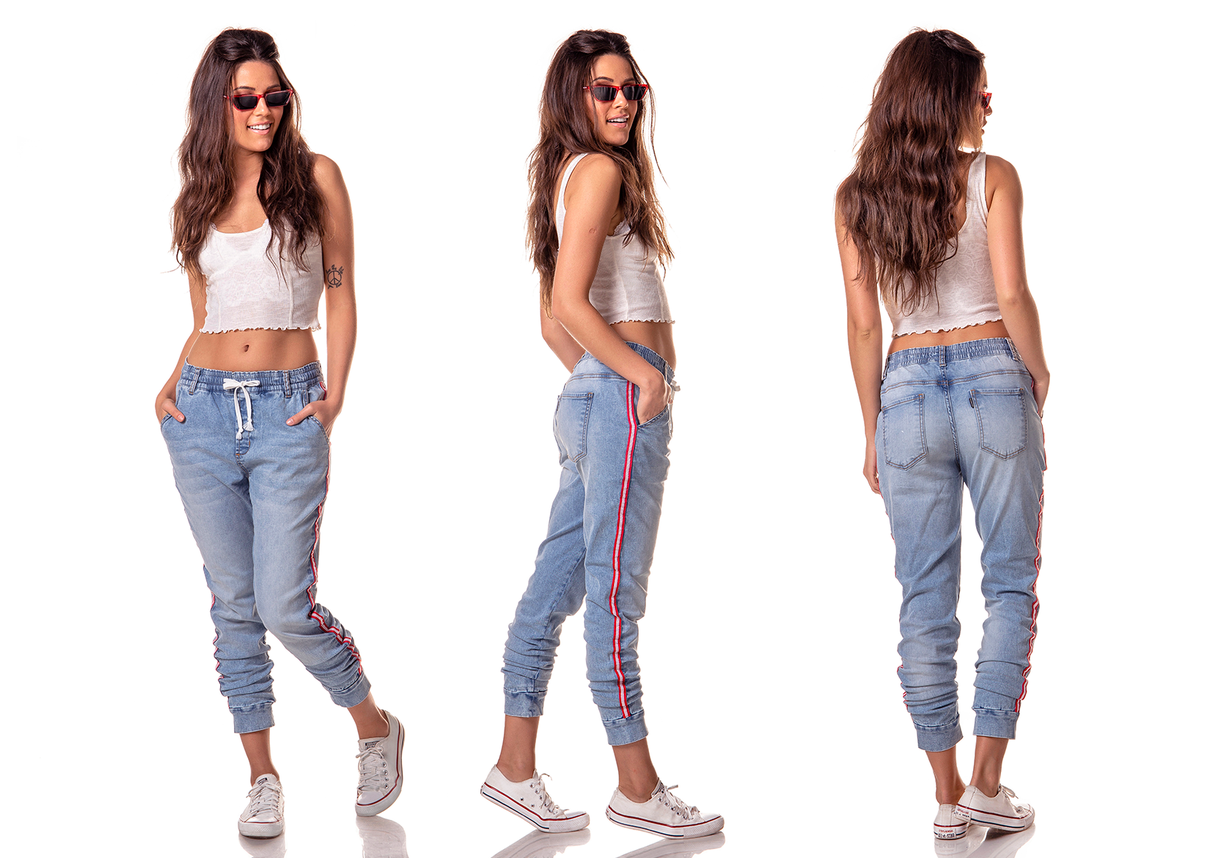 dz2730 calca jogger sport com listra denim zero tripla