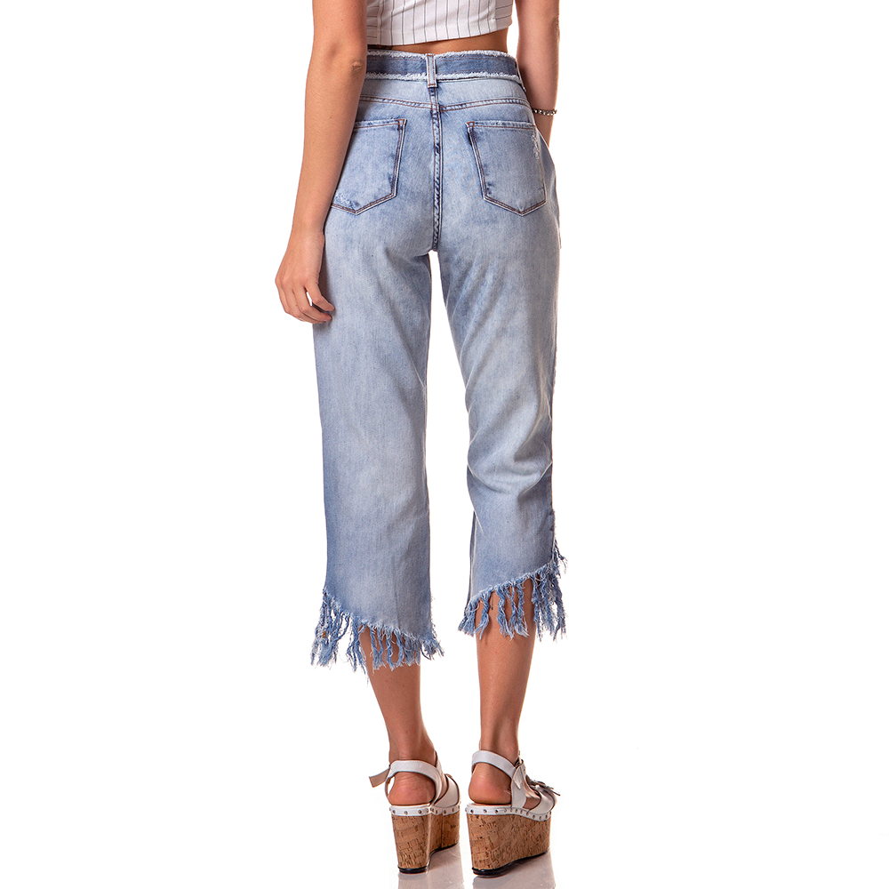 dz2731 calca wide cropped com cinto denim zero costas cortada