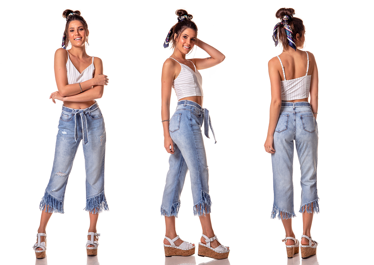dz2731 calca wide cropped com cinto denim zero tripla