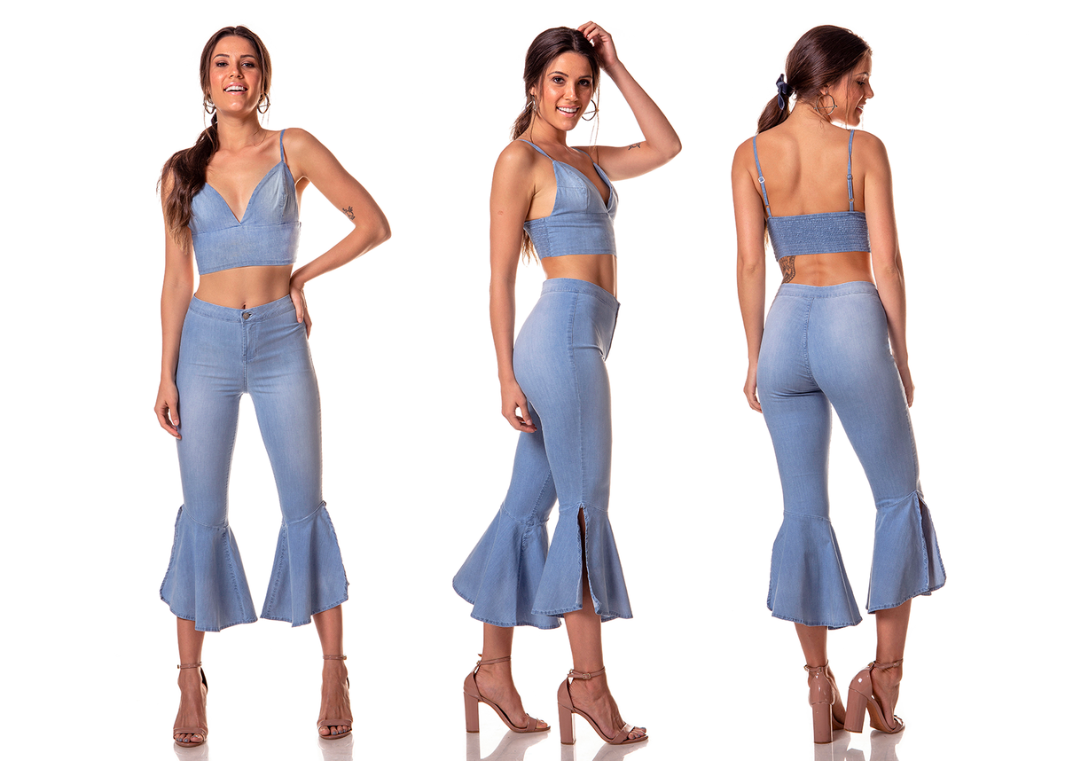 dz8044c calca super flare cropped media denim zero tripla