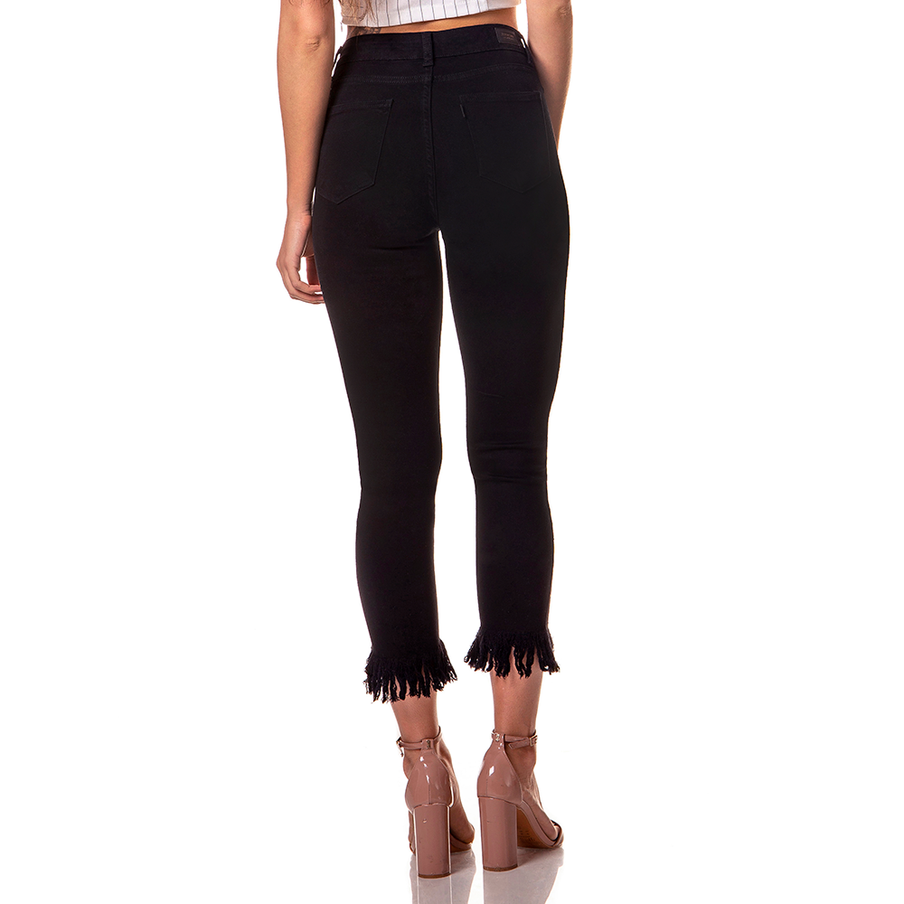 dz2748 calca skinny cropped media preta com brilho denim zero costas cortada