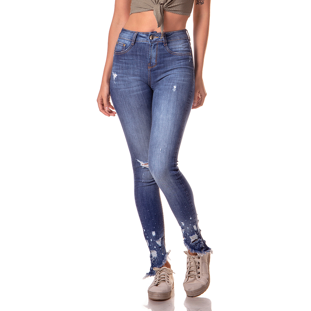 dz2750 calca skinny media barra irregular com puidos denim zero frente cortada