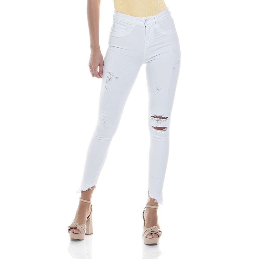 dz2819 branca calca skinny media cigarrete rasgos zoom frente