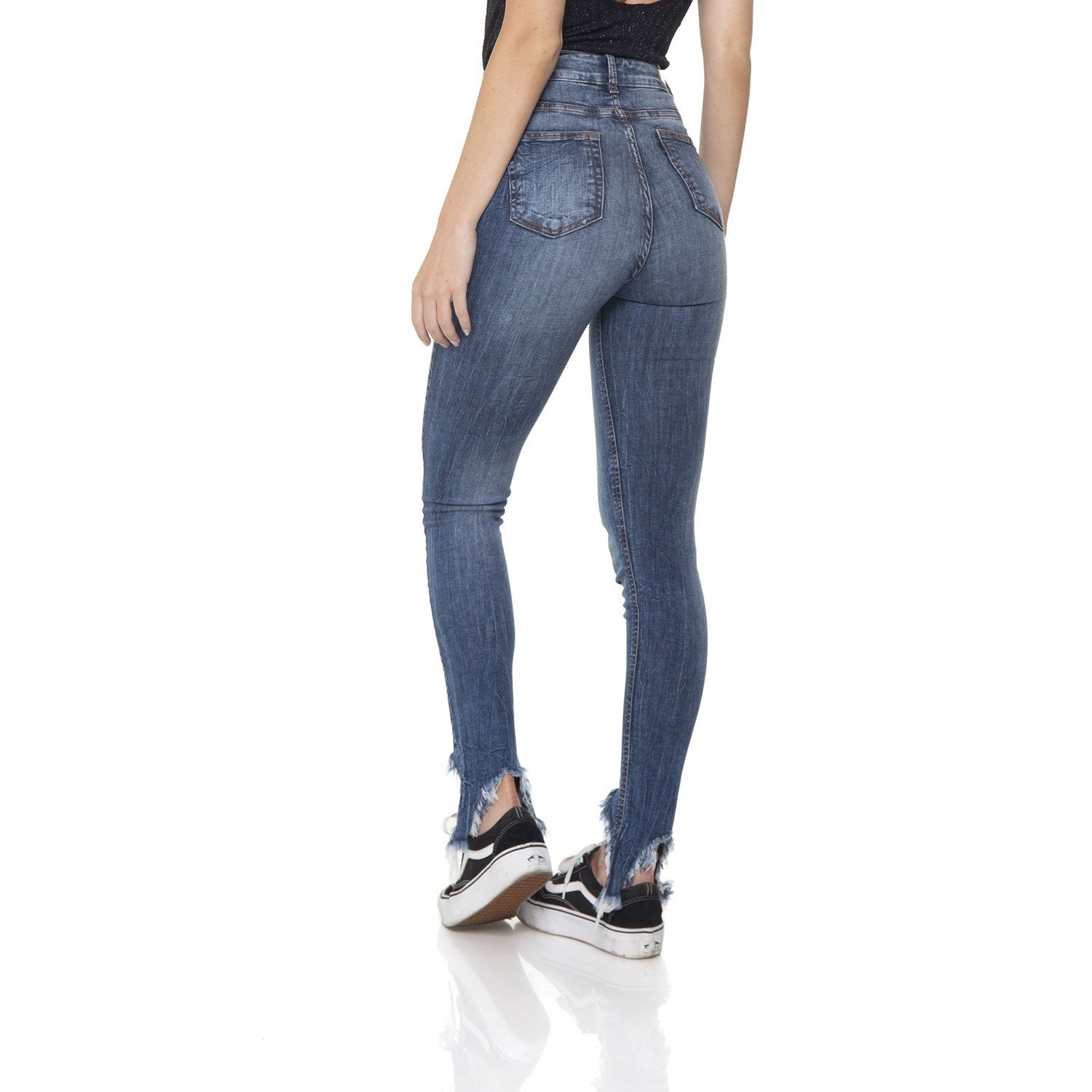 dz2866 calca jeans skinny hot pants barra irregular denim zero costas prox