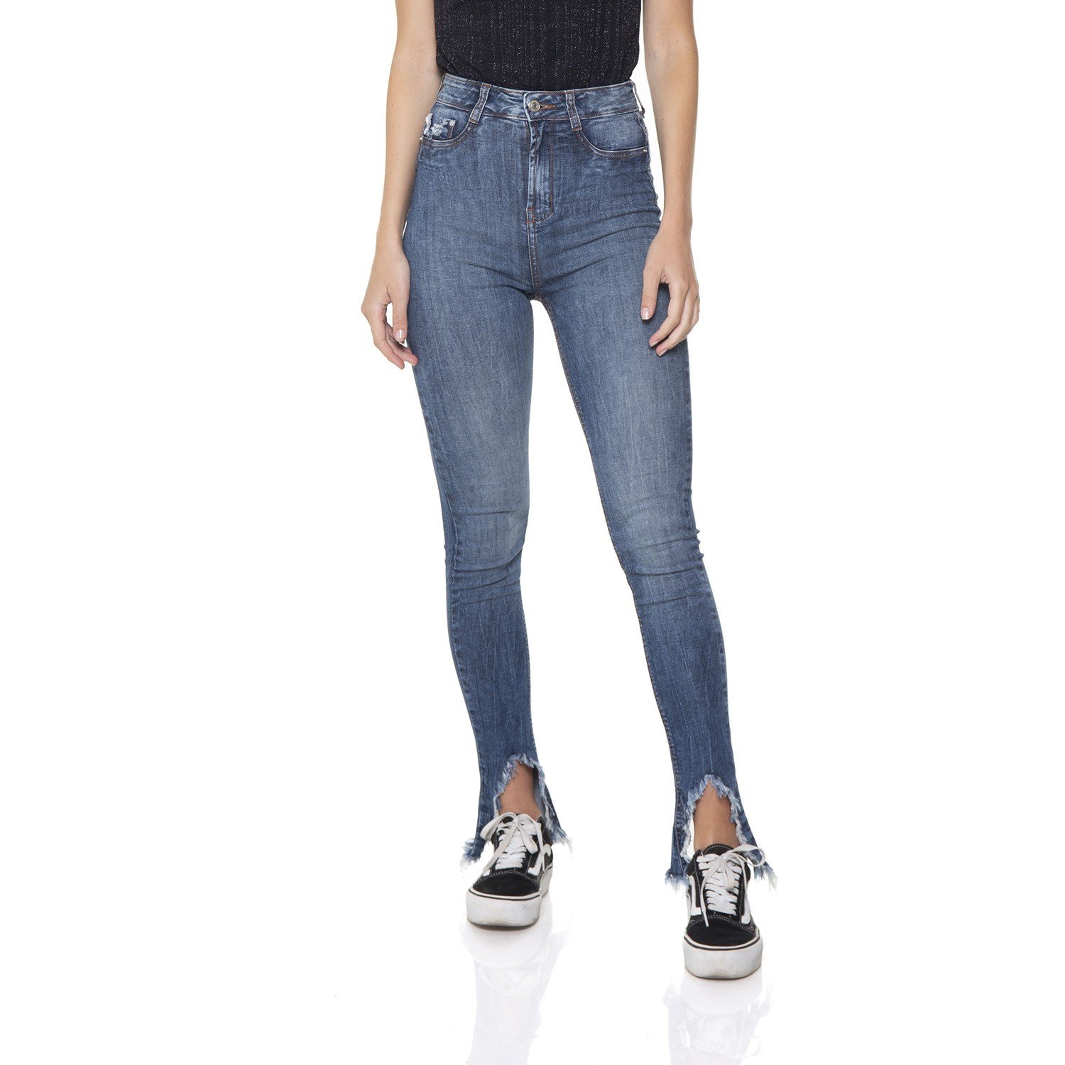 dz2866 calca jeans skinny hot pants barra irregular denim zero frente prox