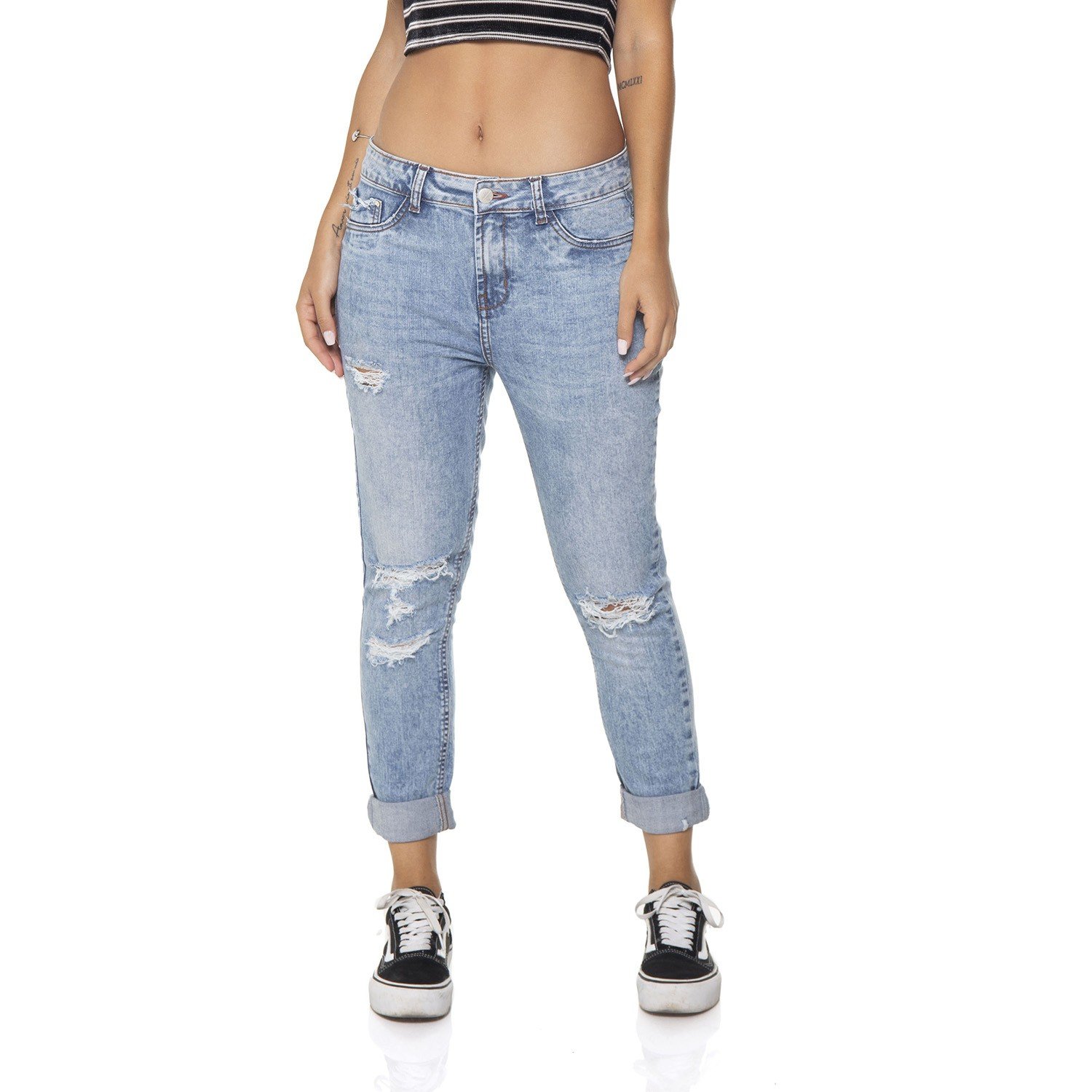 dz2867 calca jeans girlfriend com rasgos denim zero frente prox