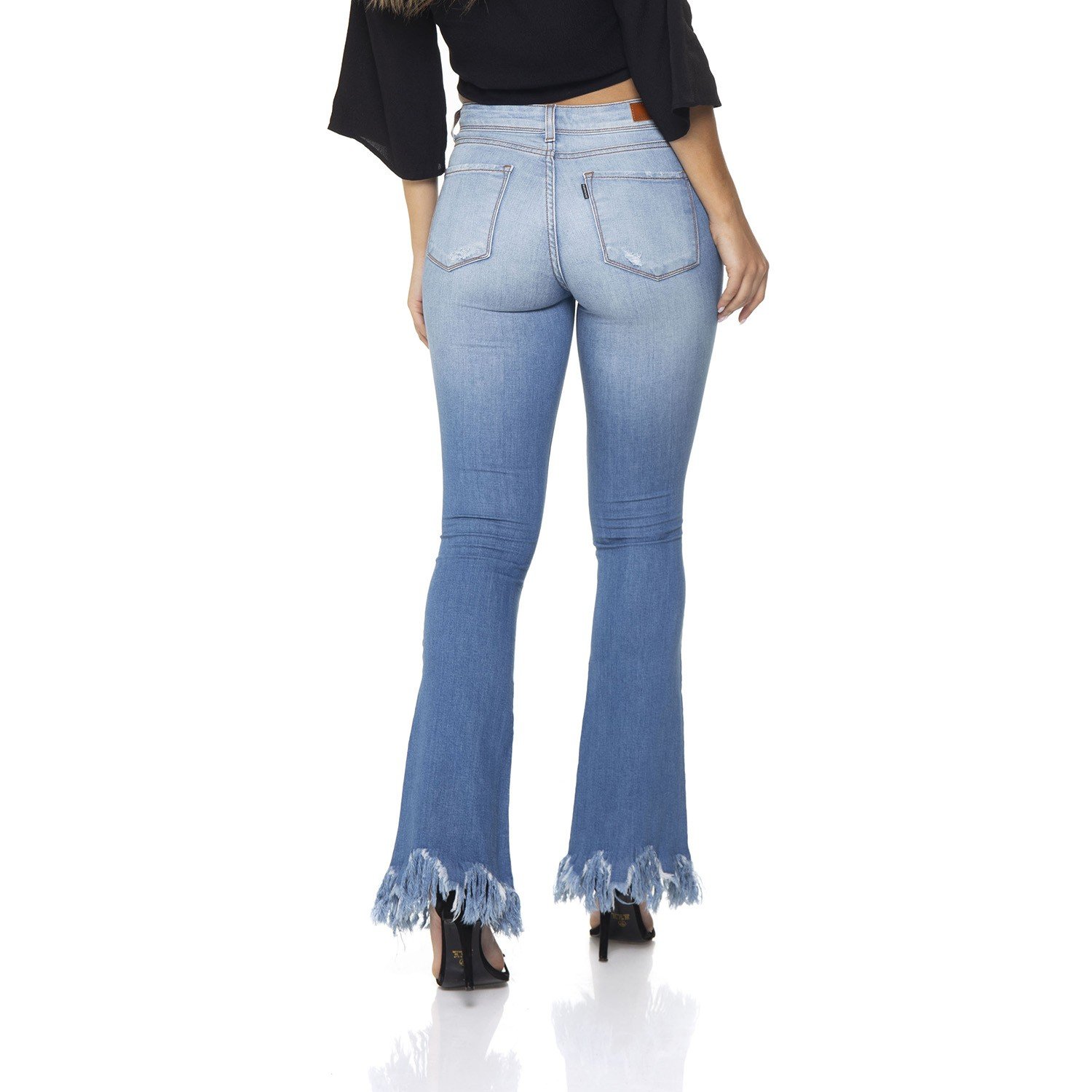 dz2896 calca jeans flare media barra desfiada denim zero costas prox
