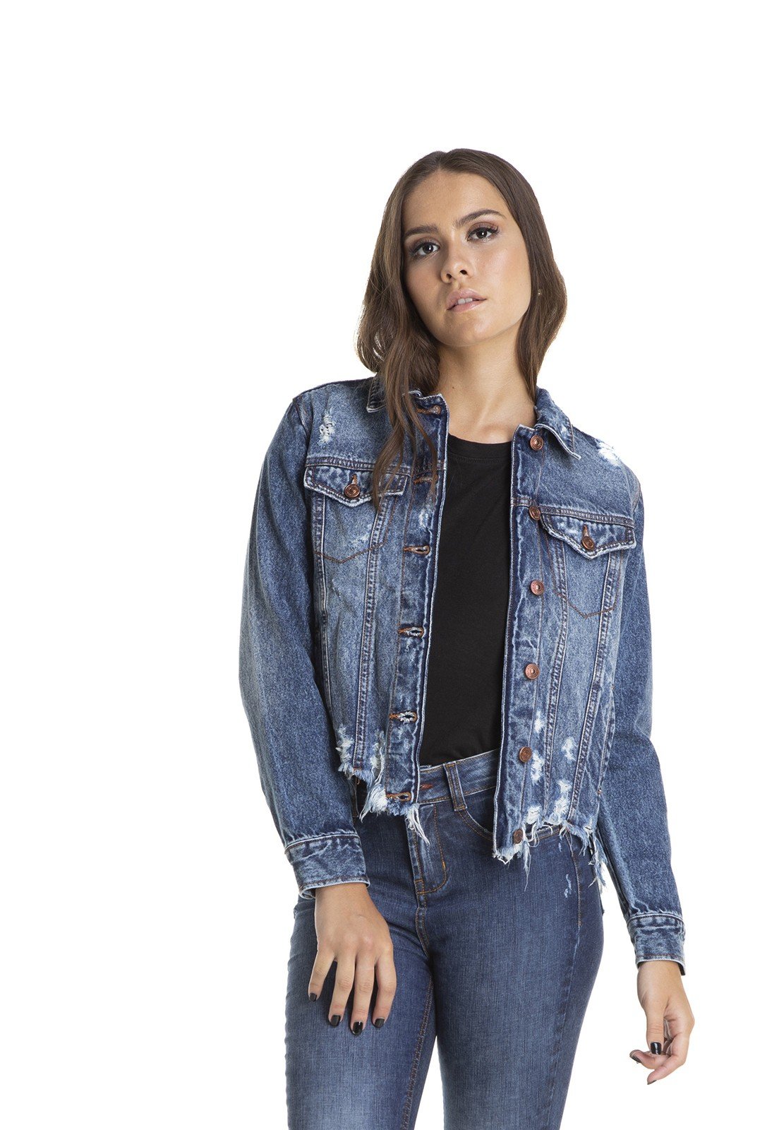 dz9089 jaqueta regular destroyed denim zero frente crop