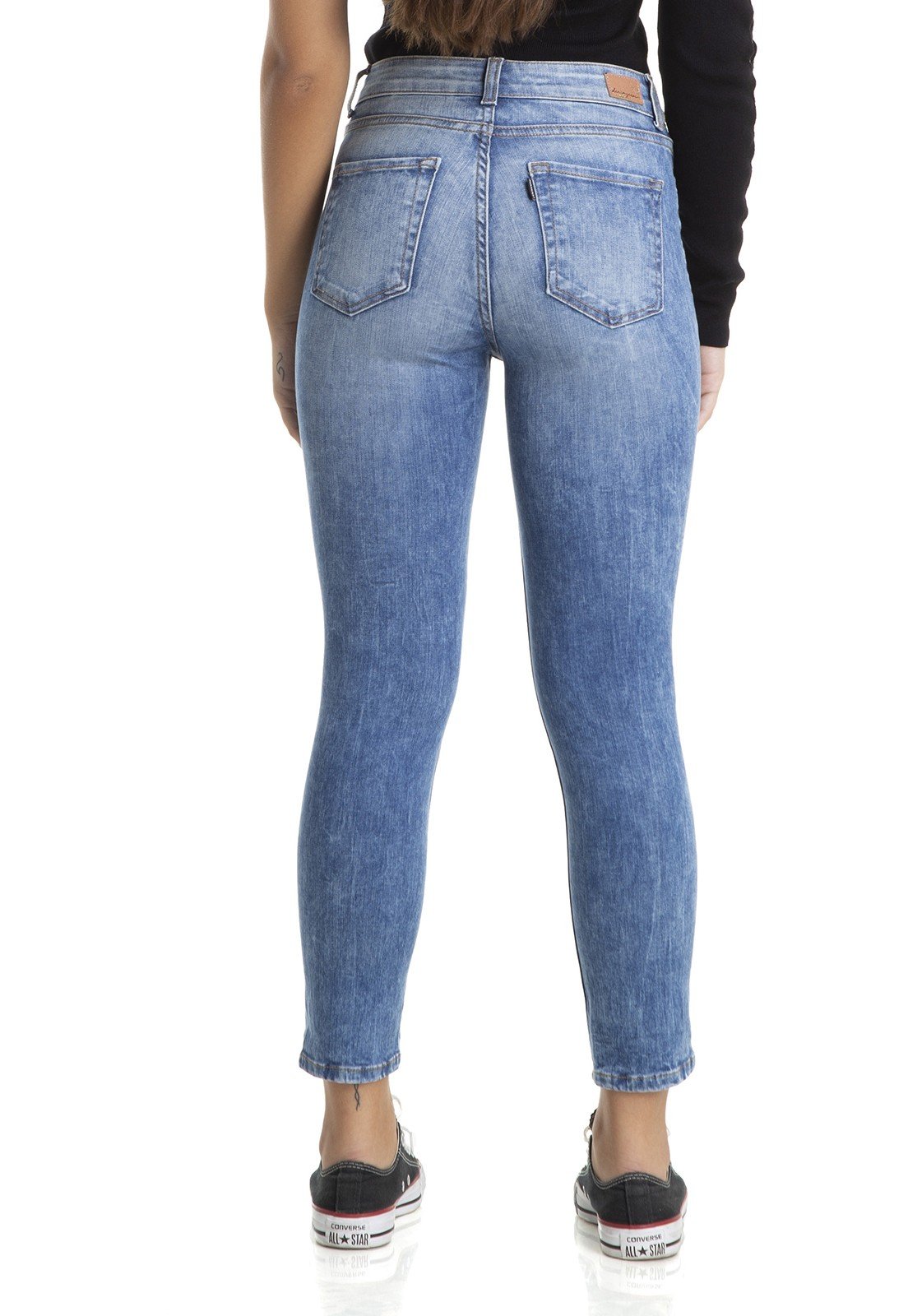 dz2886 calca skinny cropped media comido barra denim zero costas crop