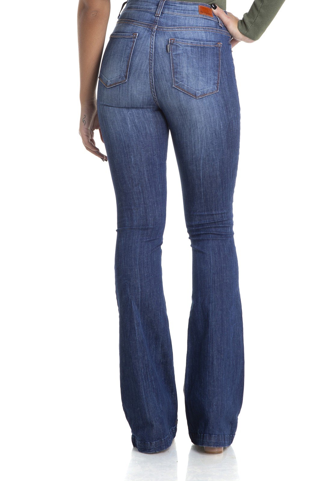 dz2890 calca flare media estonada denim zero costas crop