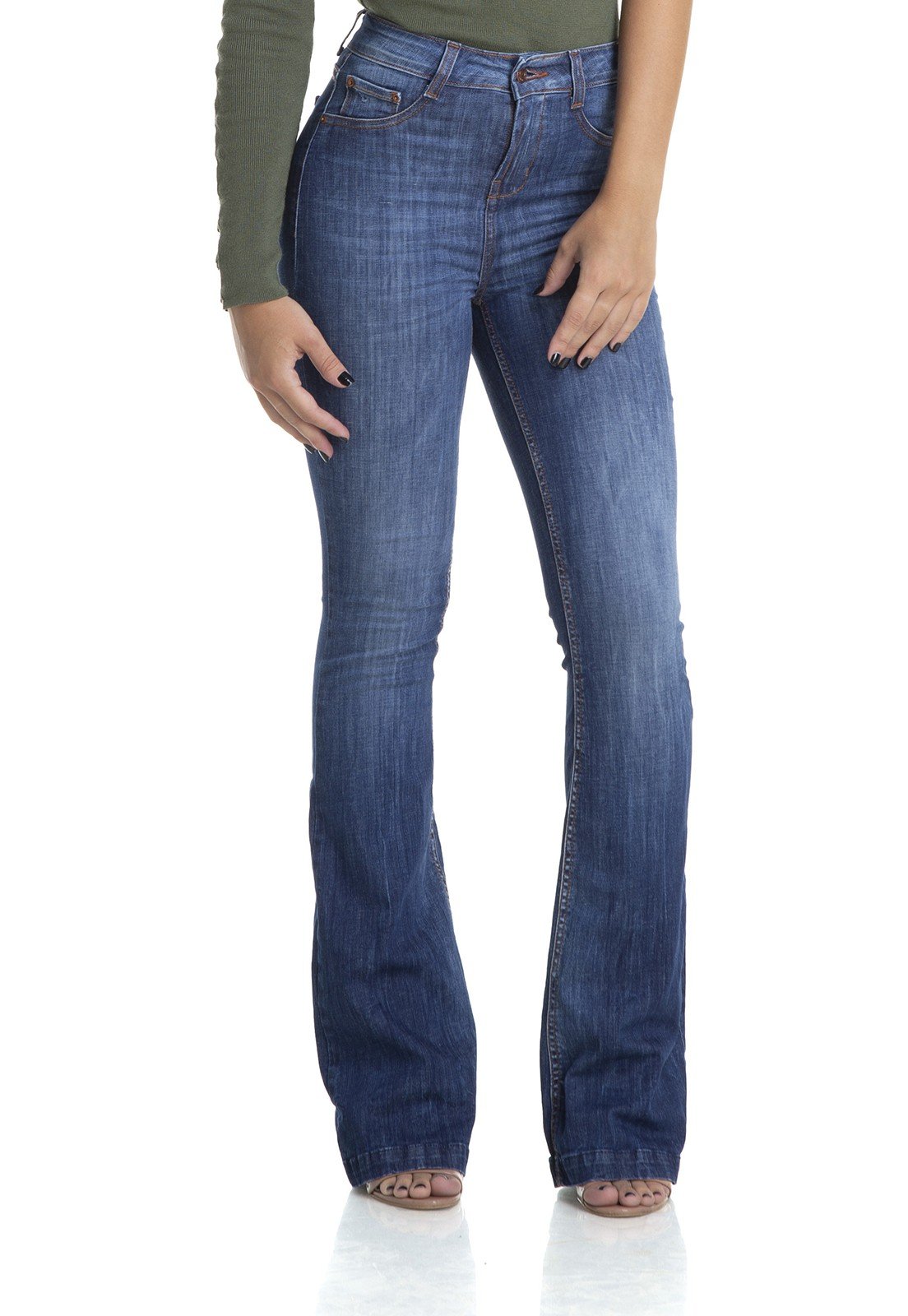 dz2890 calca flare media estonada denim zero frente crop
