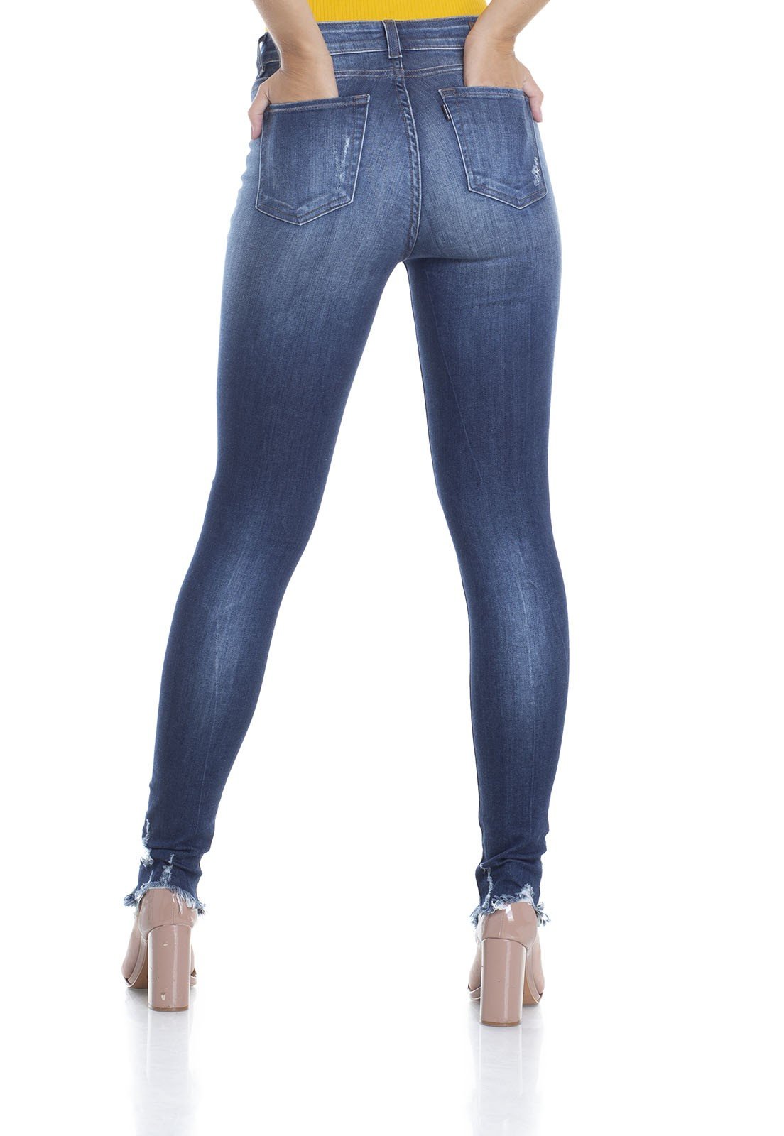 dz2903 calca skinny media efeito lixado denim zero costas crop