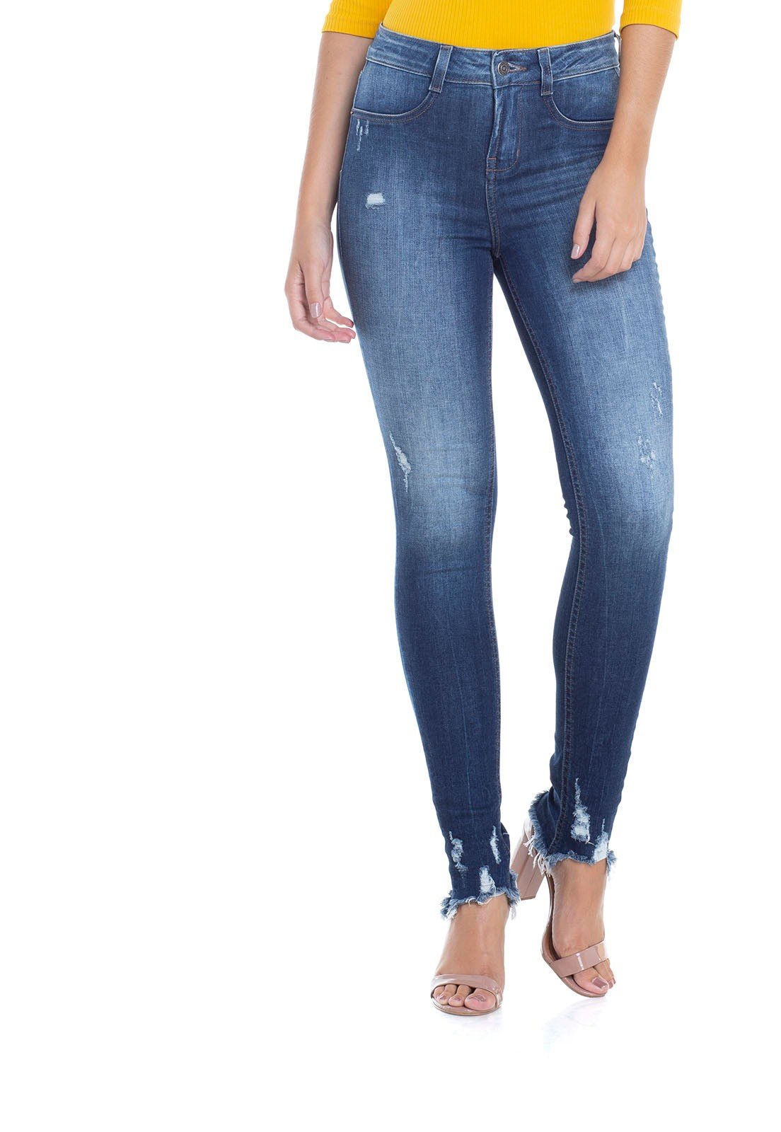 dz2903 calca skinny media efeito lixado denim zero frente crop