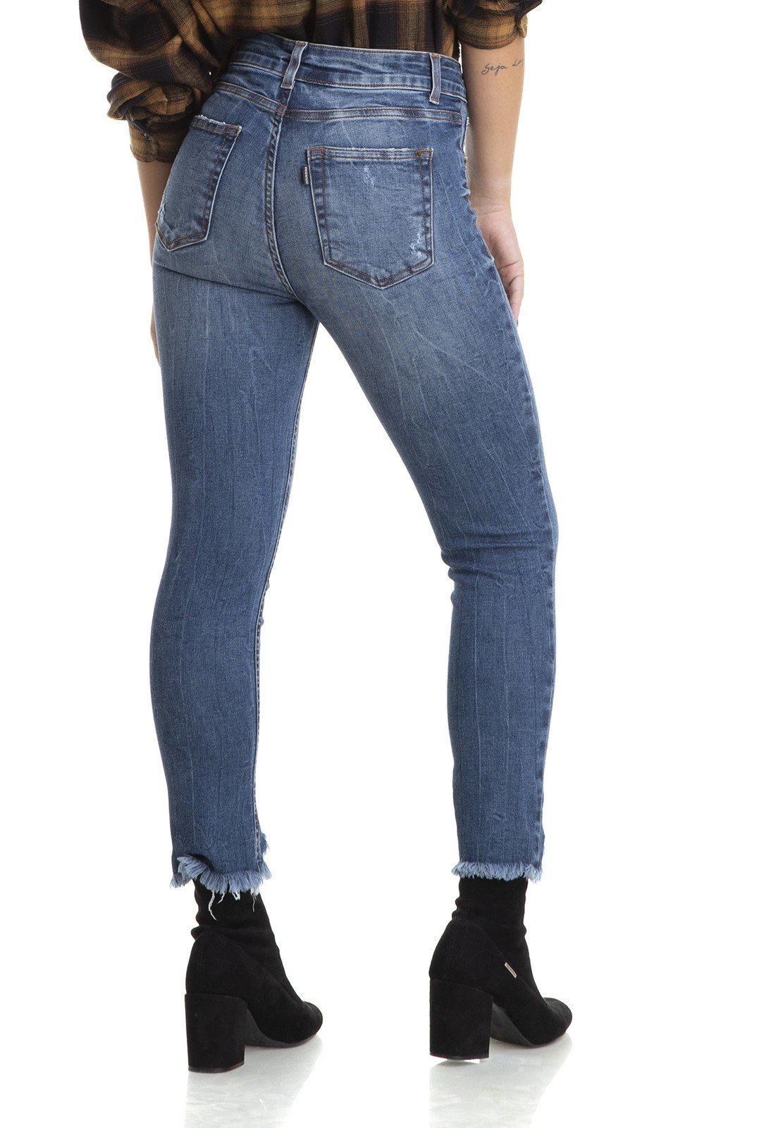 dz2885 calca skinny cropped media bordado barra denim zero costas crop