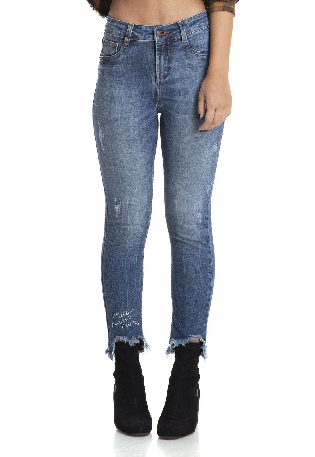dz2885 calca skinny cropped media bordado barra denim zero frente crop