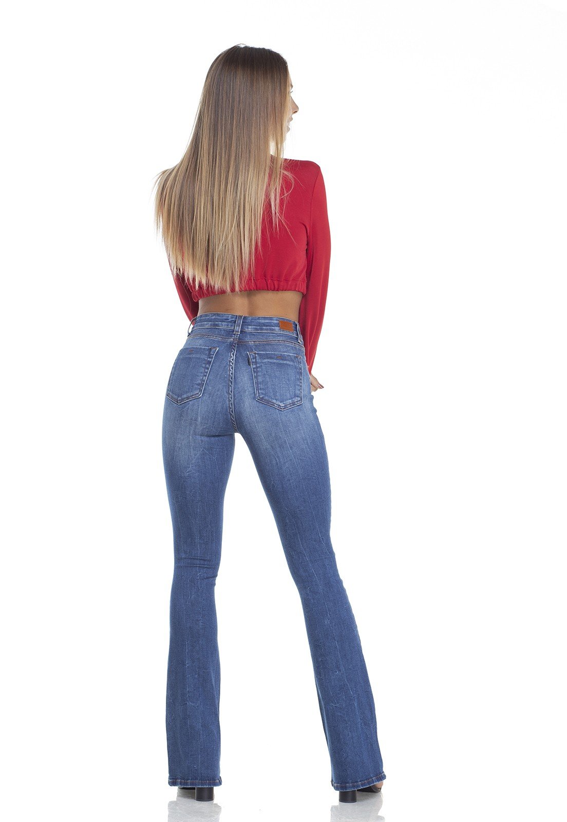 dz2916 calca jeans flare media estonada costas denim zero