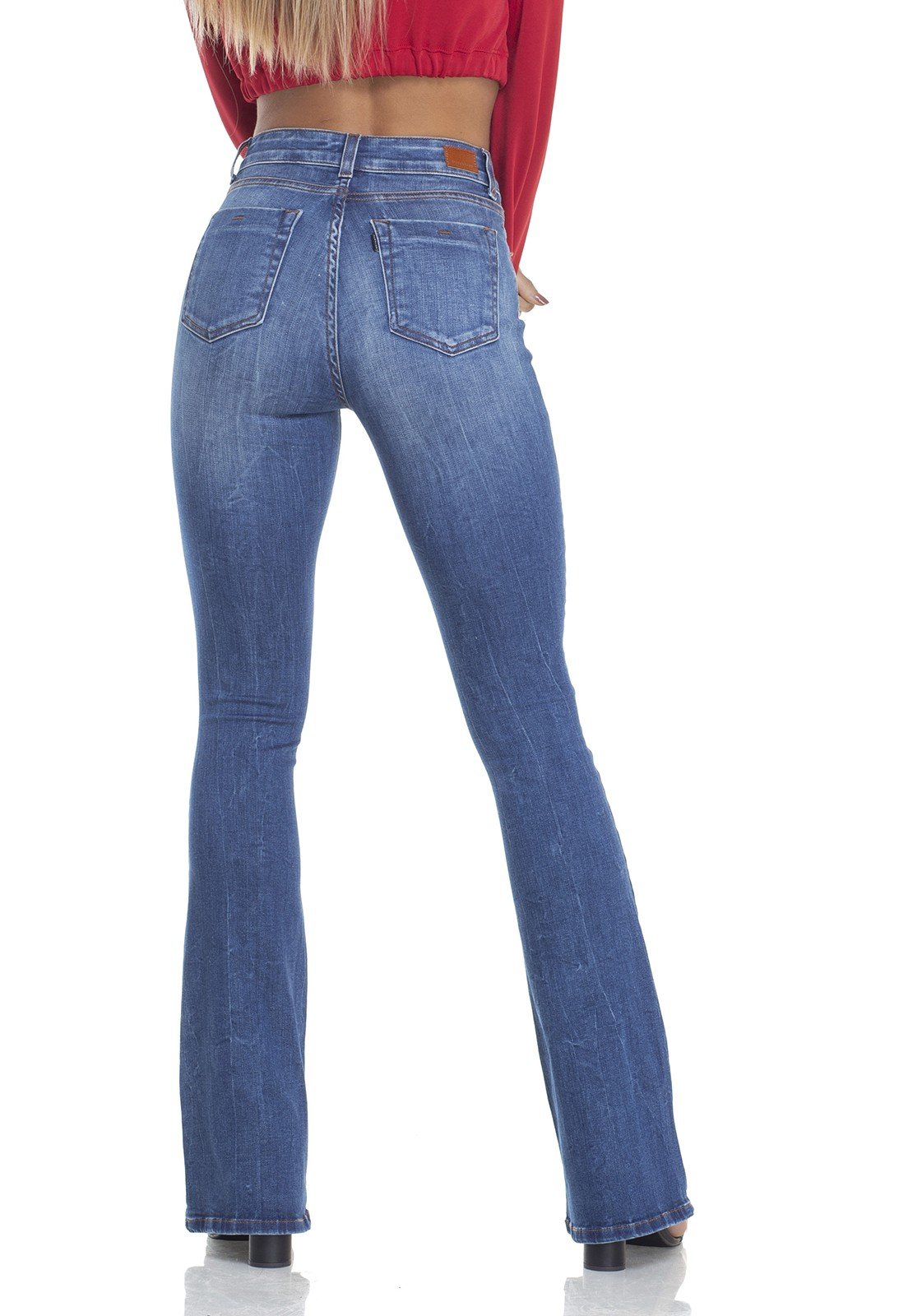dz2916 calca jeans flare media estonada costas prox denim zero