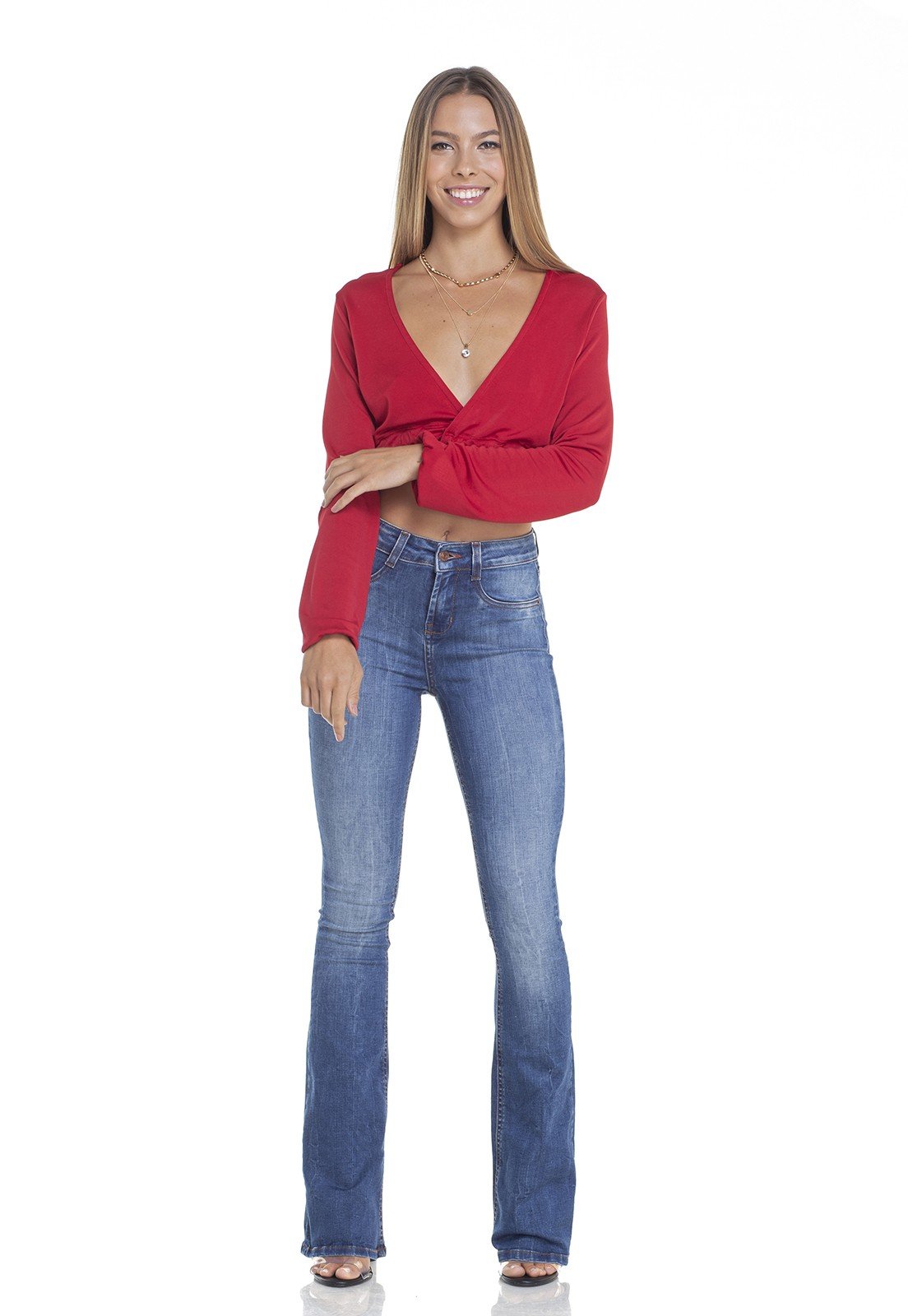 dz2916 calca jeans flare media estonada frente denim zero