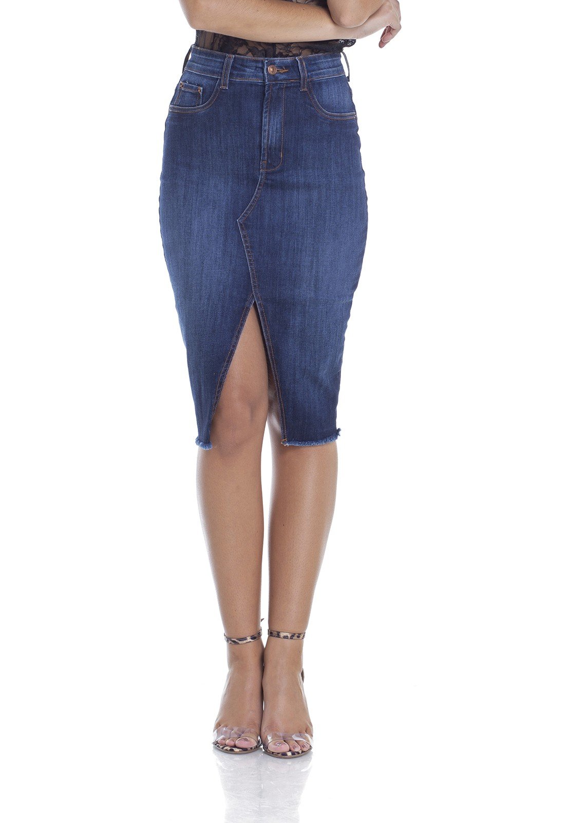 dz7096 saia jeans lapis com fenda frente crop denim zero