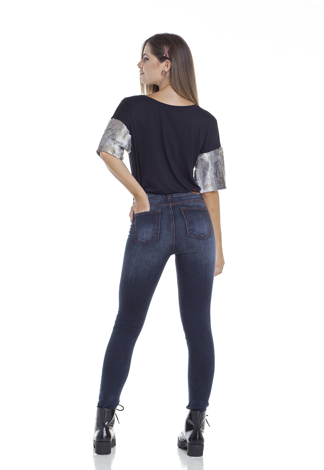 dz2930 calca jeans skinny media escura com linhas contrastantes costas denim zero