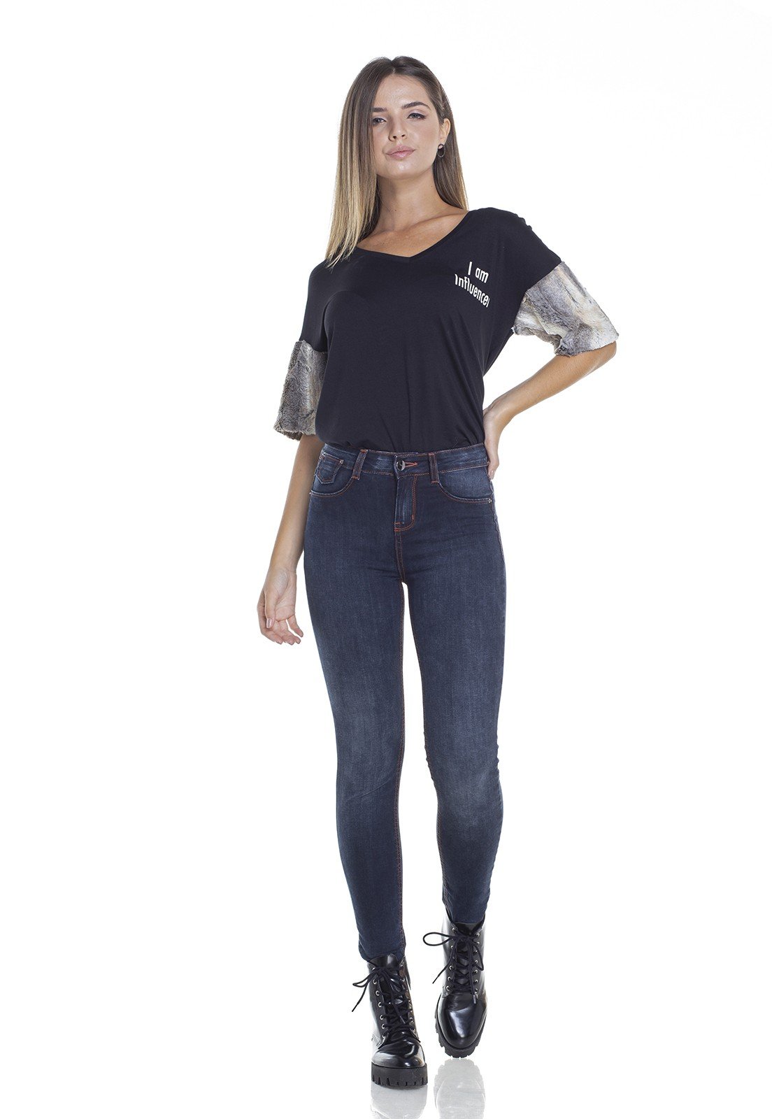 dz2930 calca jeans skinny media escura com linhas contrastantes frente denim zero