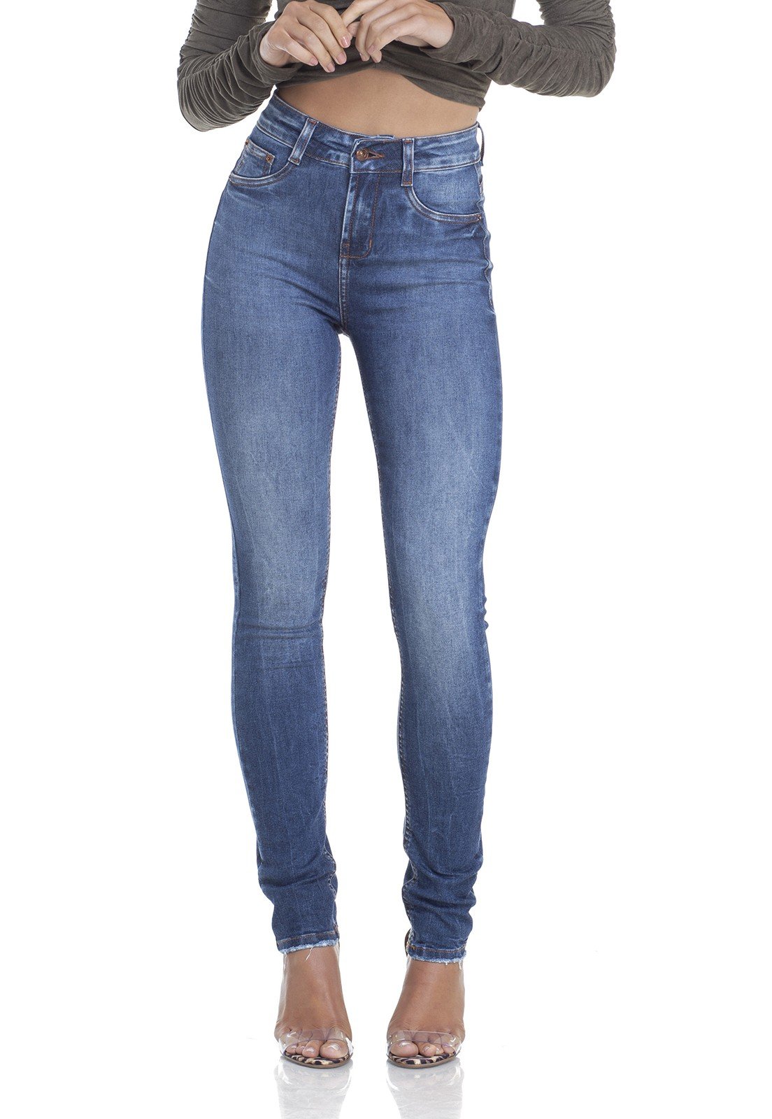 dz2931 calca jeans skinny media estonada frente crop denim zero