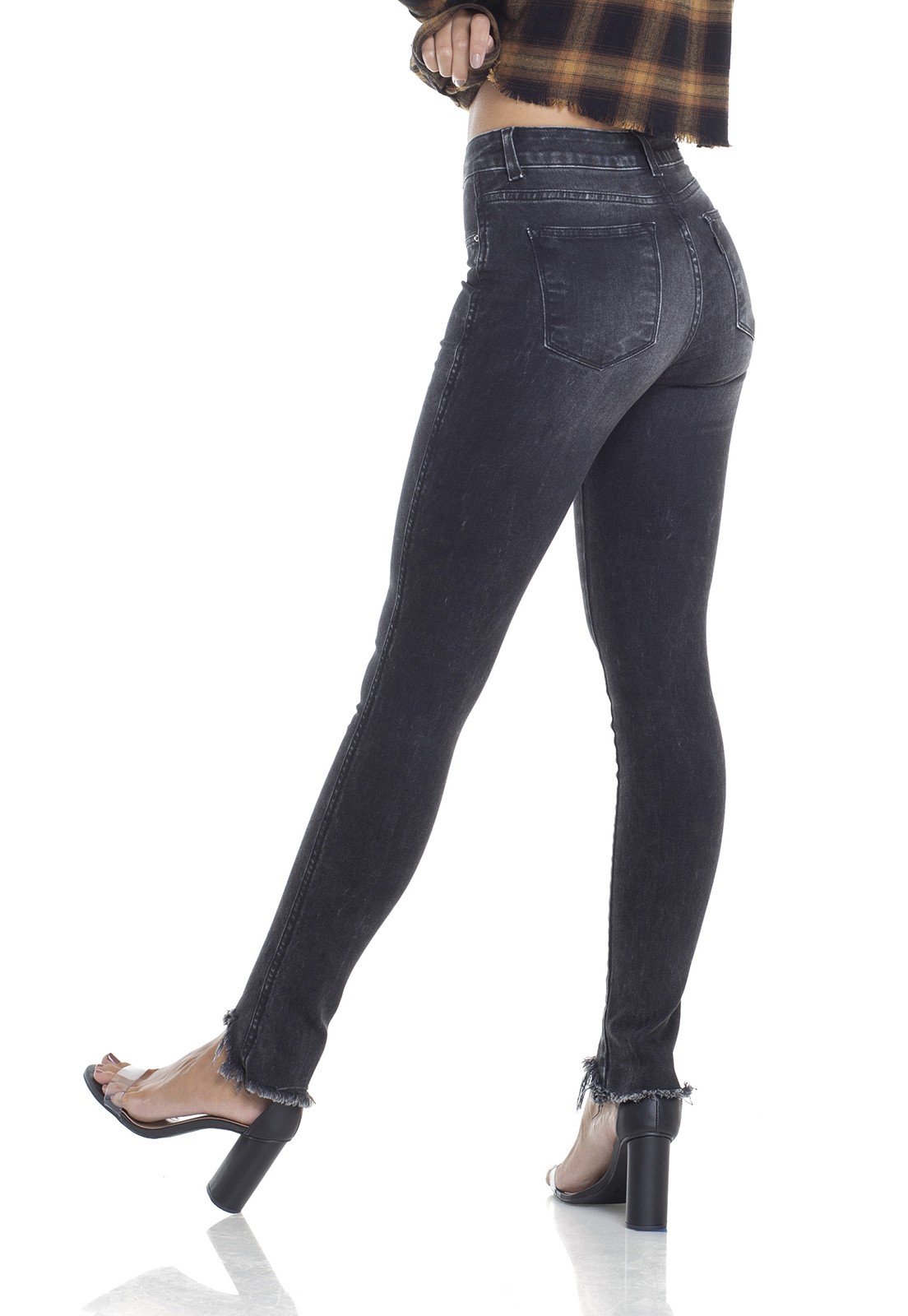 dz2933 calca jeans skinny media detalhe neon costas crop denim zero