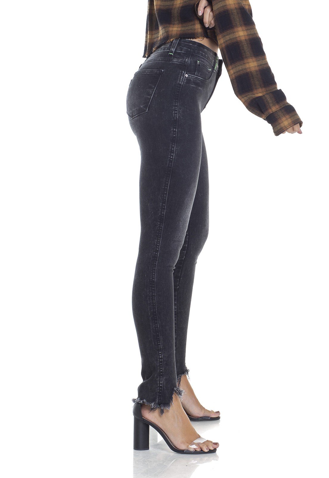 dz2933 calca jeans skinny media detalhe neon lado crop denim zero