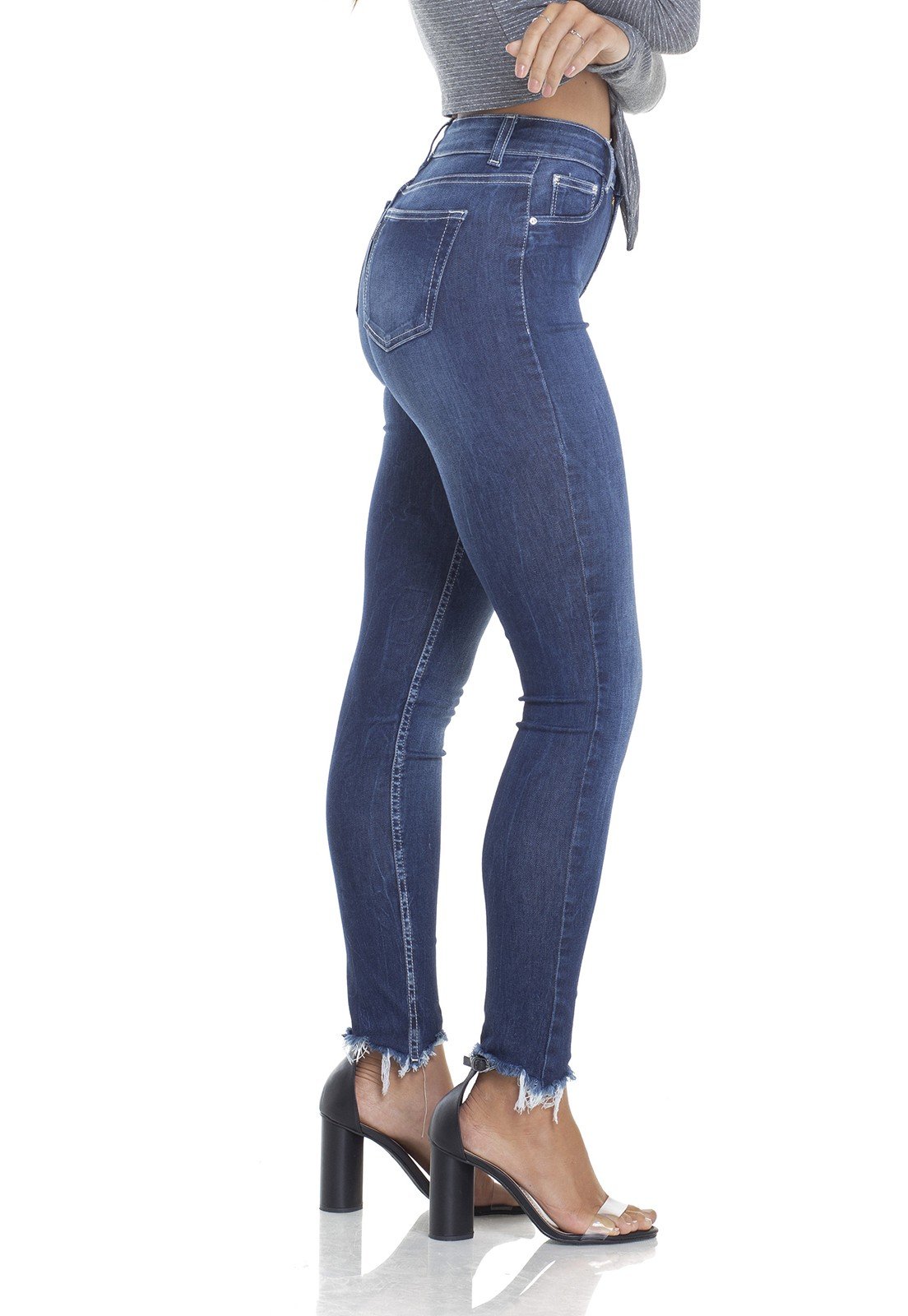 dz2937 calca jeans skinny media cigarrete com bordado lado crop denim zero