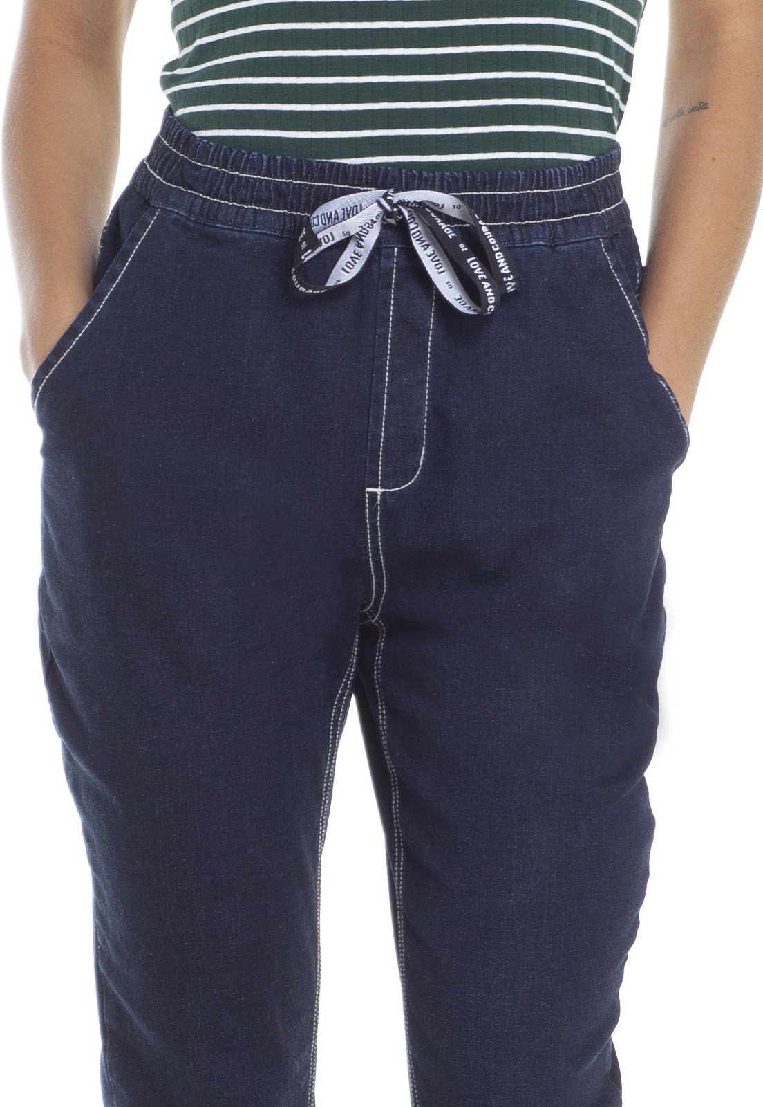 dz2956 calca jeans jogger com cordao detalhe denim zero