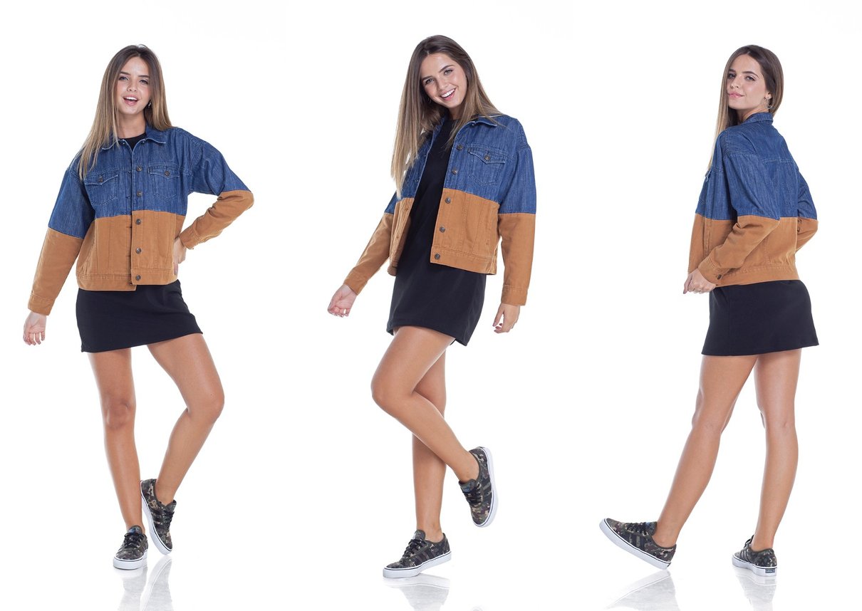 dz9093 jaqueta feminina retro com recortes tripla denim zero
