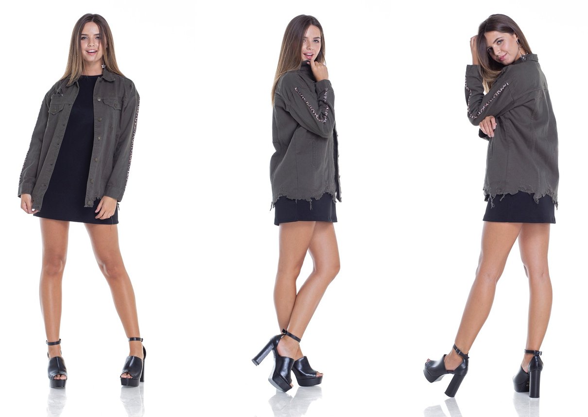 dz9095 jaqueta oversize militar com listra na manga tripla denim zero
