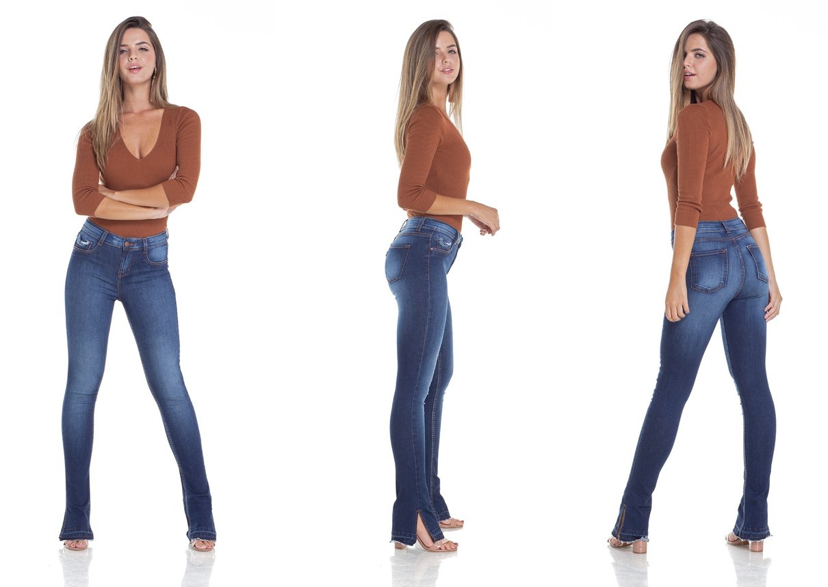 dz2927 calca jeans new boot cut com fenda tripla denim zero
