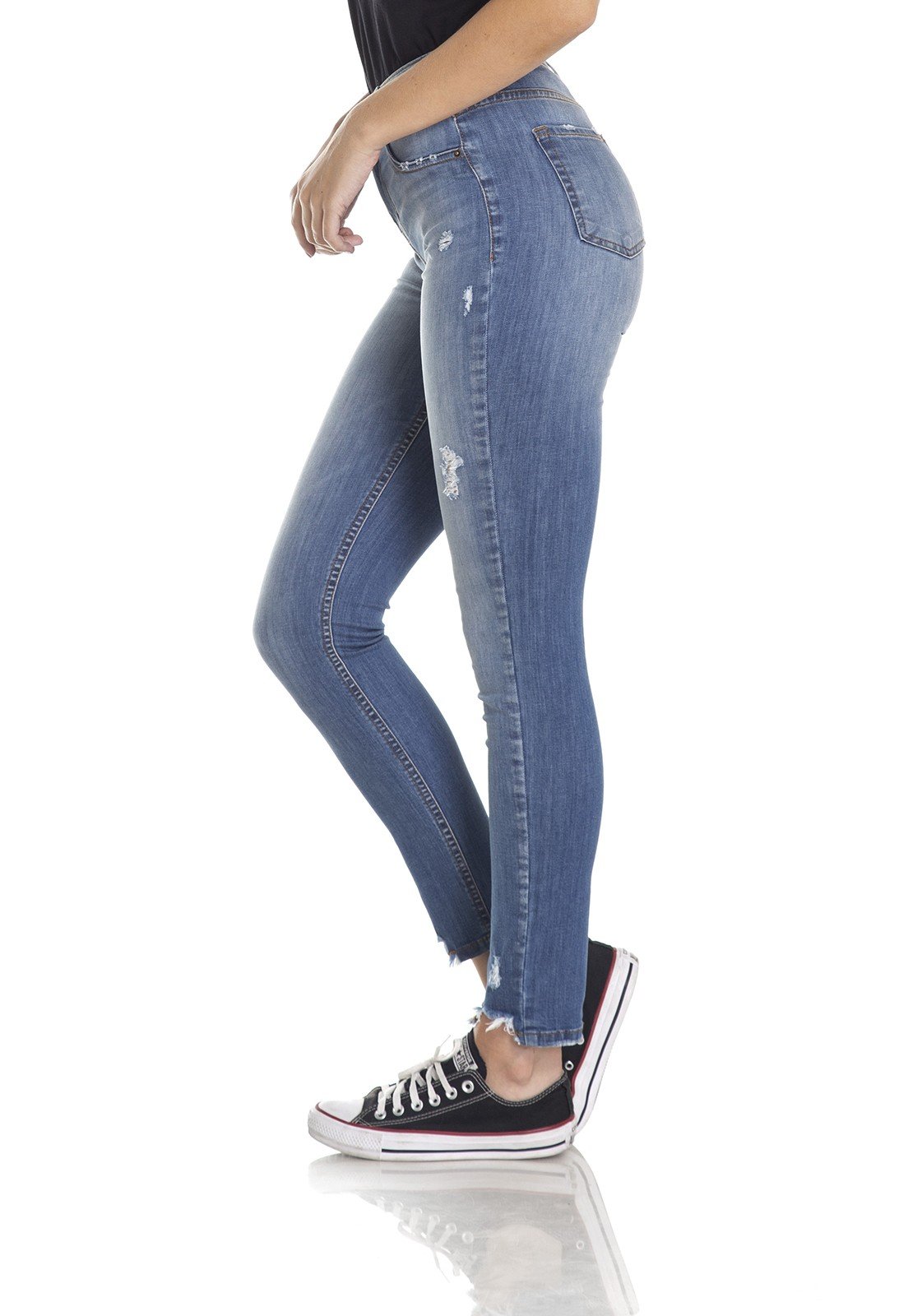 dz2973 calca skinny media cigarrete barra irregular lateral crop denim zero