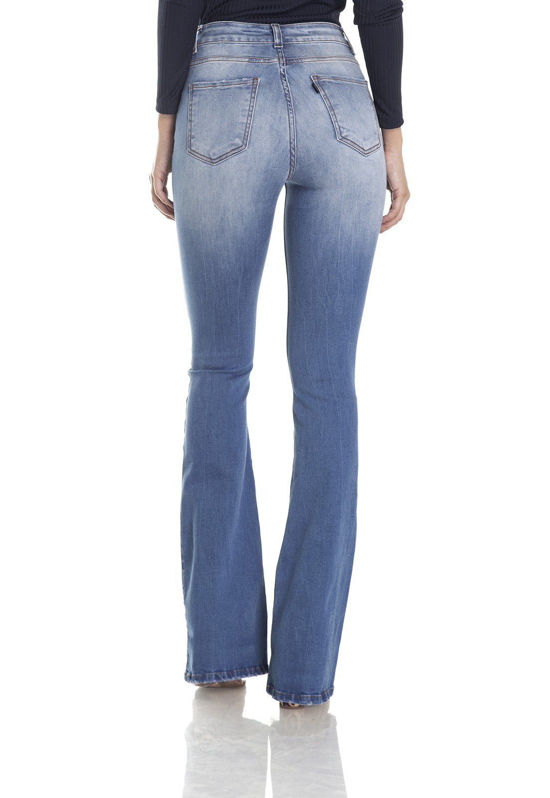 dz2983 calca flare media clarinha costas crop denim zero