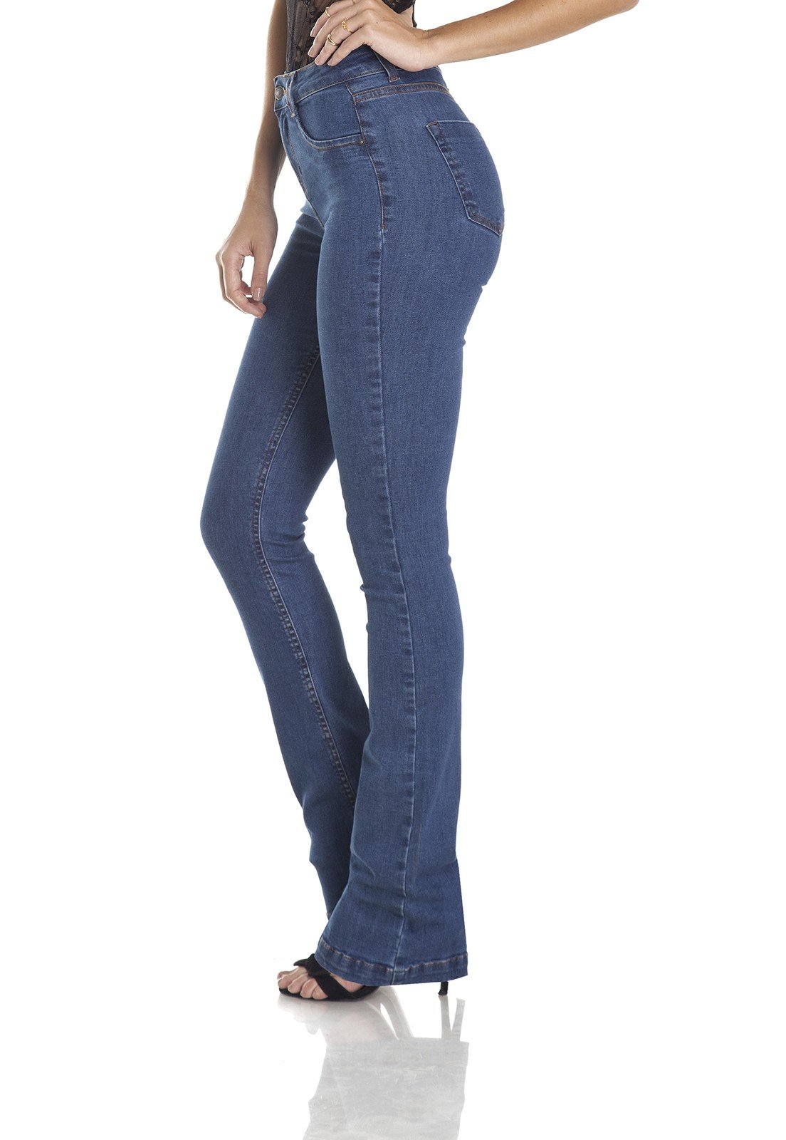 dz2957b calca boot cut media classica jeans medio lateral crop denim zero