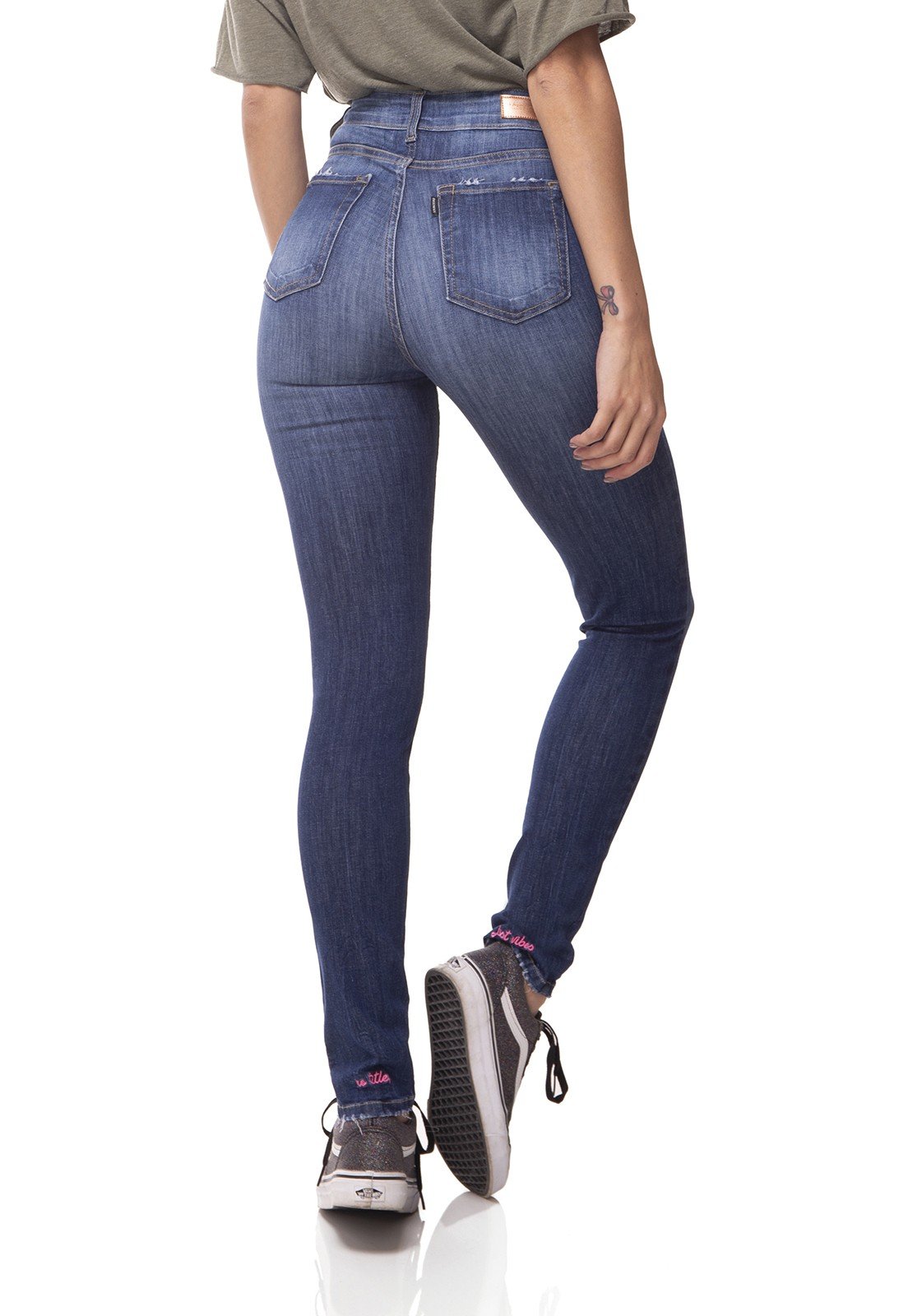 dz3053 calca jeans skinny media cigarrete com puidos denim zero costas prox