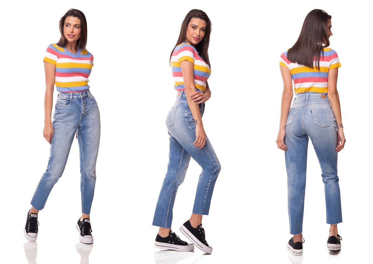 dz3068 calca jeans mom abertura com botoes denim zero tripla