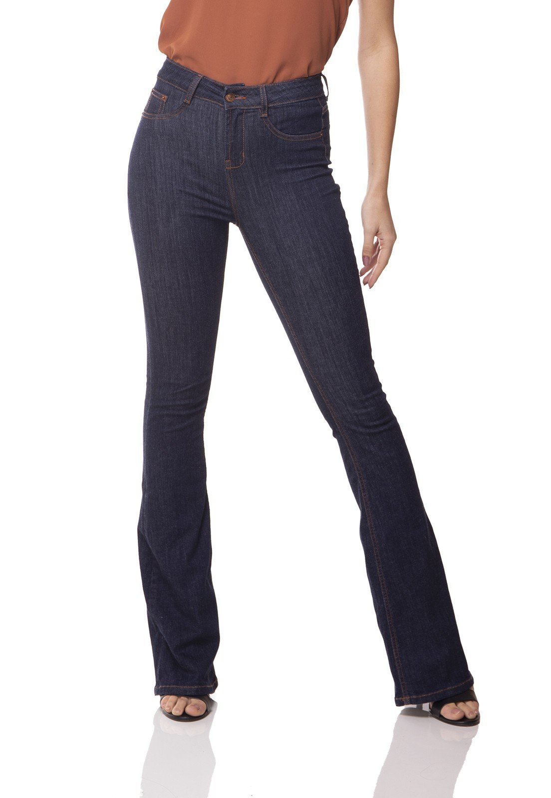 dz3073 calca jeans flare media escura denim zero frente prox
